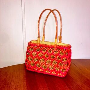 Sun N Sand Braided Pink Straw Beach Tote Beach Bag With Jute Double Handles.